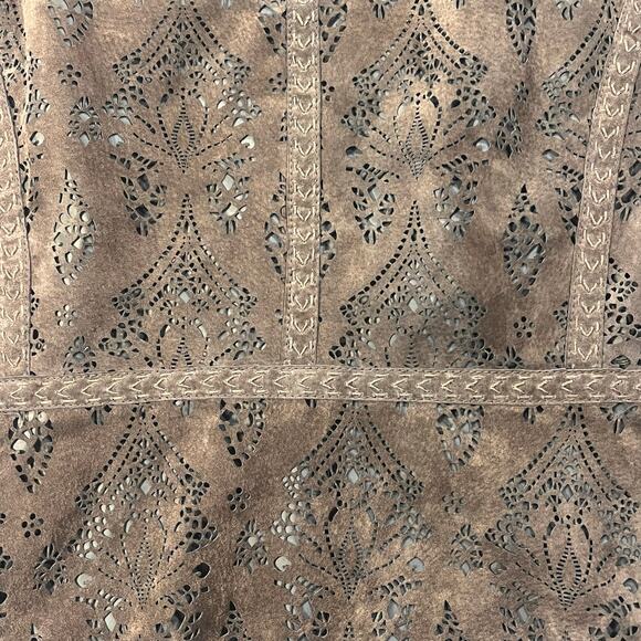 Coldwater Creek Brown Laser Cut Suede Jacket 2X Boho Western Elegant Chic - Picture 3 of 11